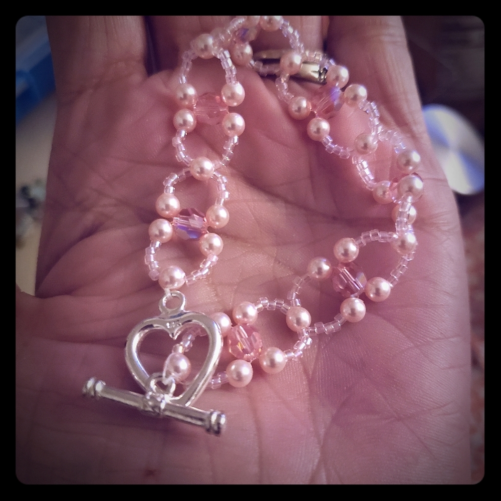 Pink Swarovski Pearl's and Crystal woven Bracelet